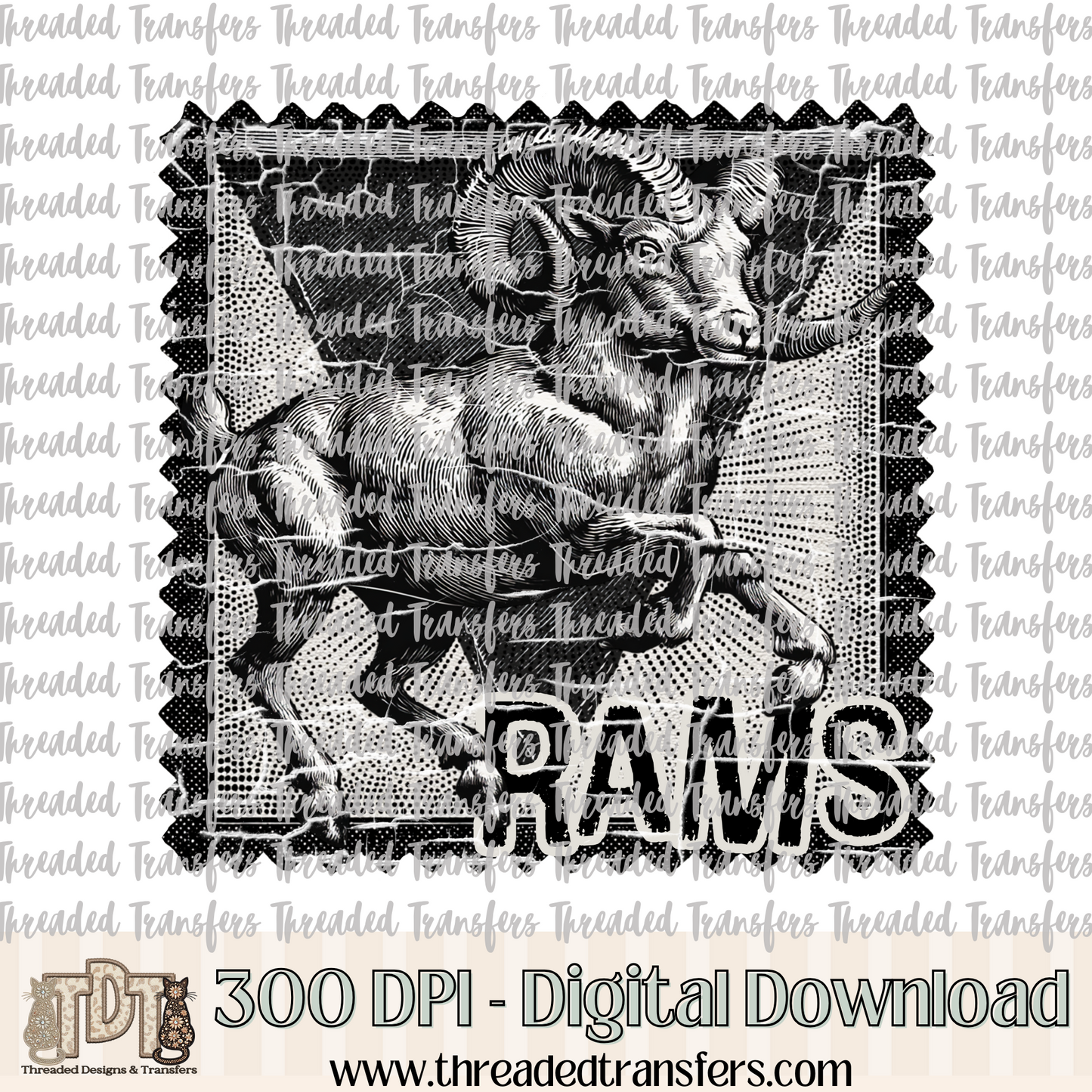 Rams Mascot Stamp Digital Design Download (PNG Format - no product shipped)