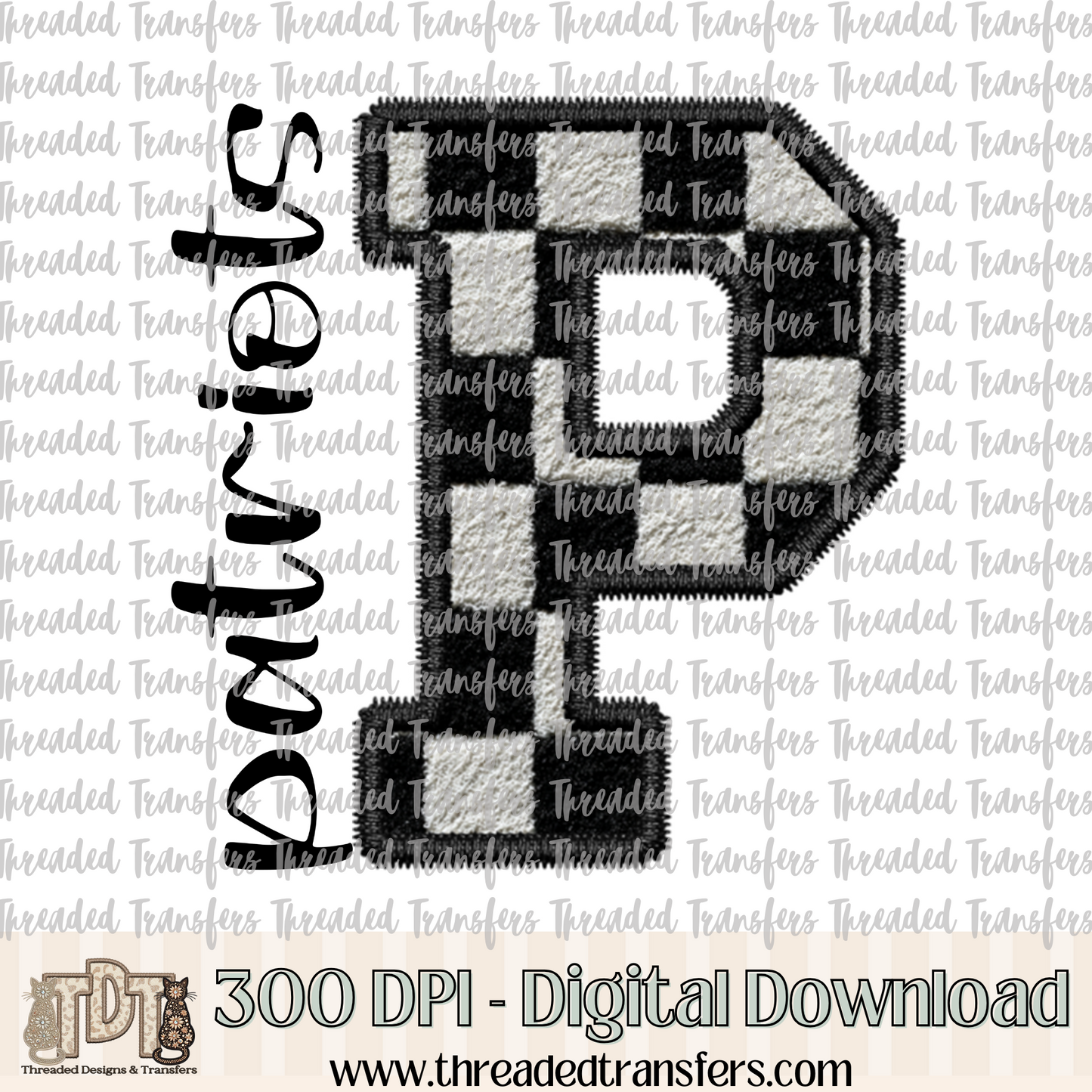 Fuzzy Checker Patriots Faux Embroidery Digital Design Download (PNG Format - no product shipped)