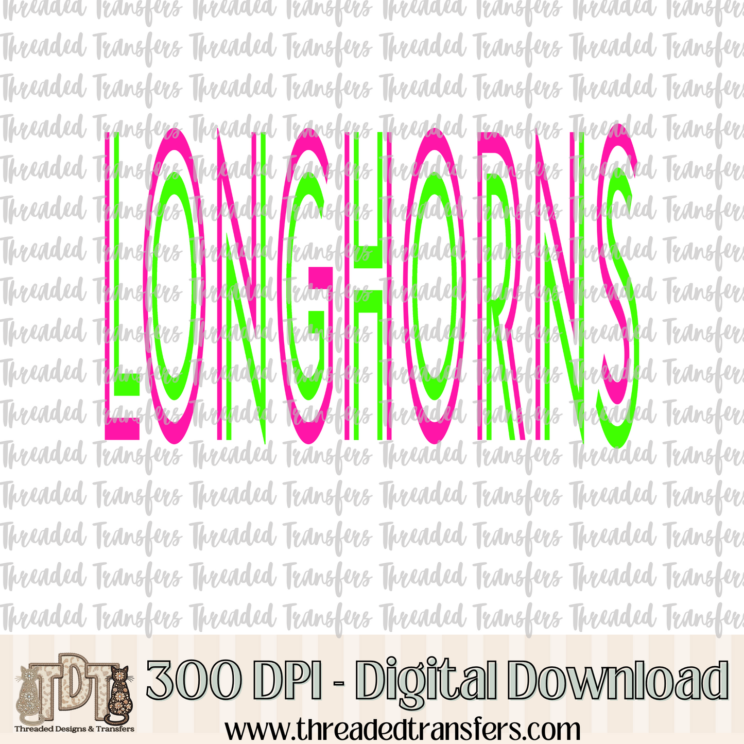 Vibrant Longhorns Mascot Typography Digital Design Download (PNG Format - no product shipped)
