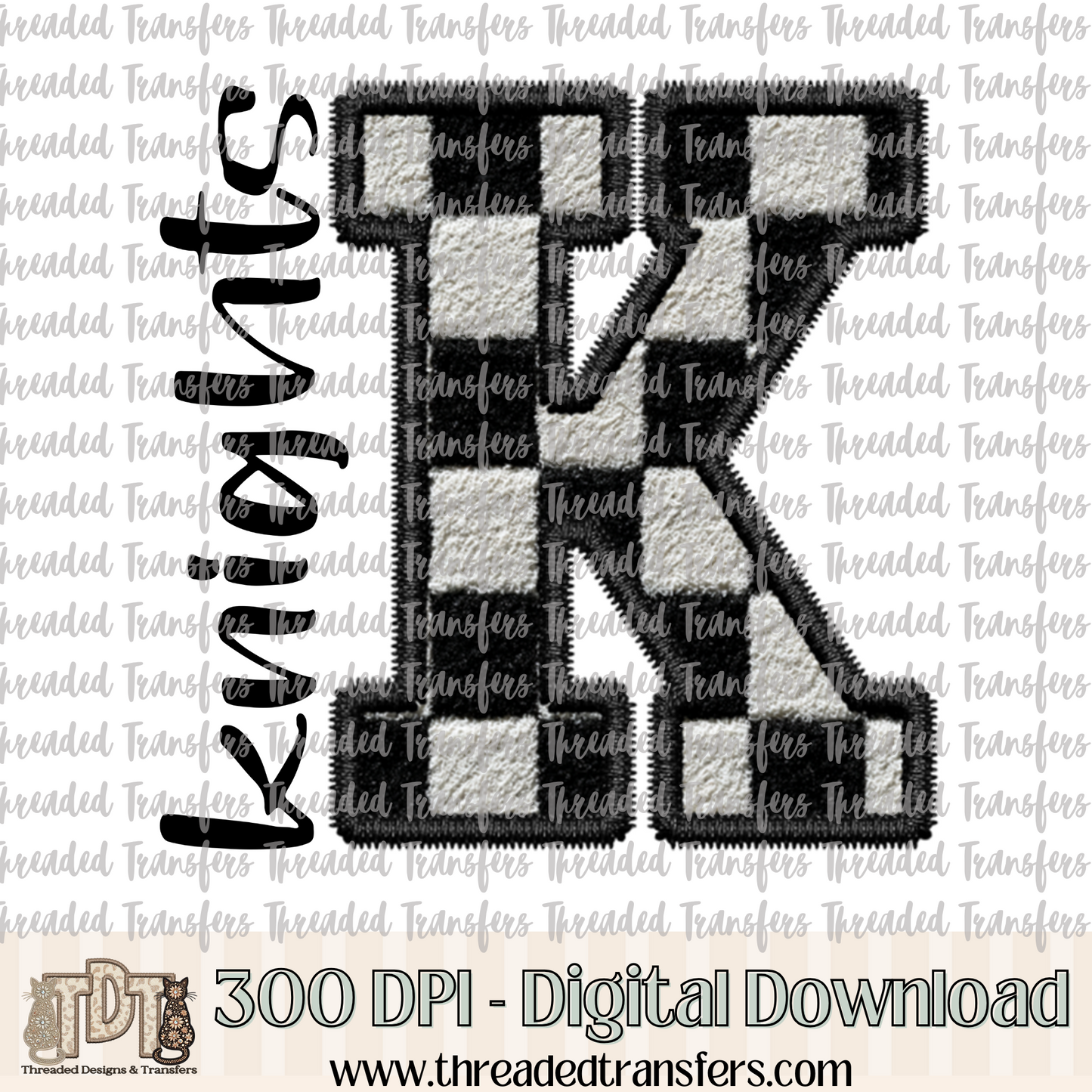 Fuzzy Checker Knights Faux Embroidery Digital Design Download (PNG Format - no product shipped)