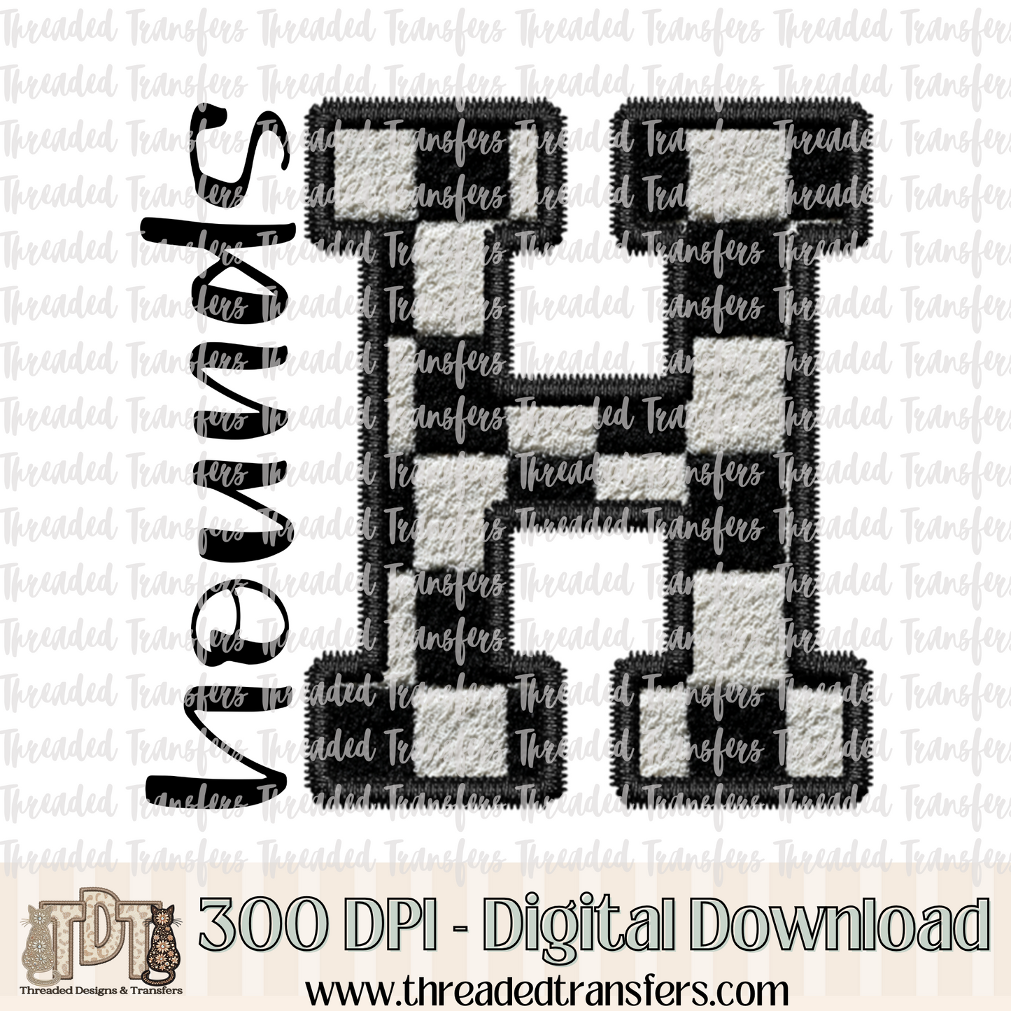 Fuzzy Checker Hounds Faux Embroidery Digital Design Download (PNG Format - no product shipped)