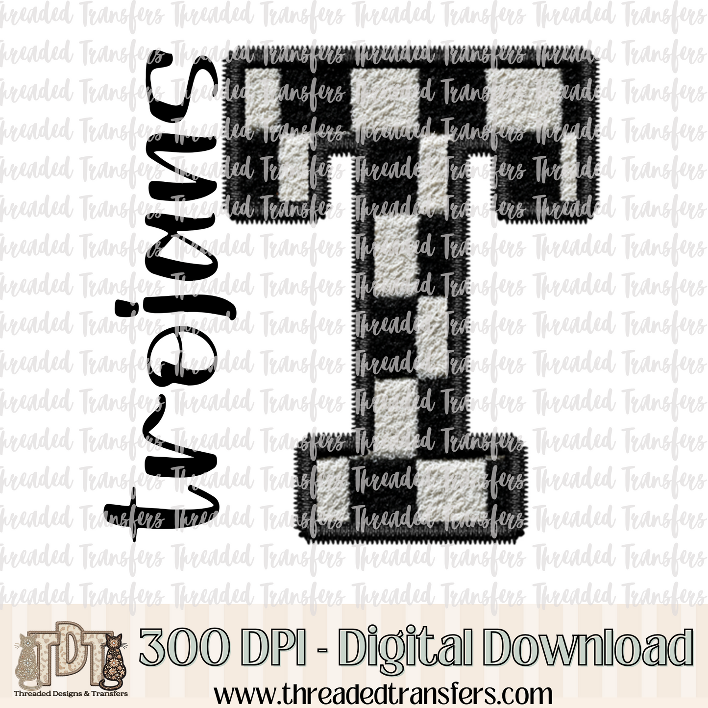 Fuzzy Checker Trojans Faux Embroidery Digital Design Download (PNG Format - no product shipped)