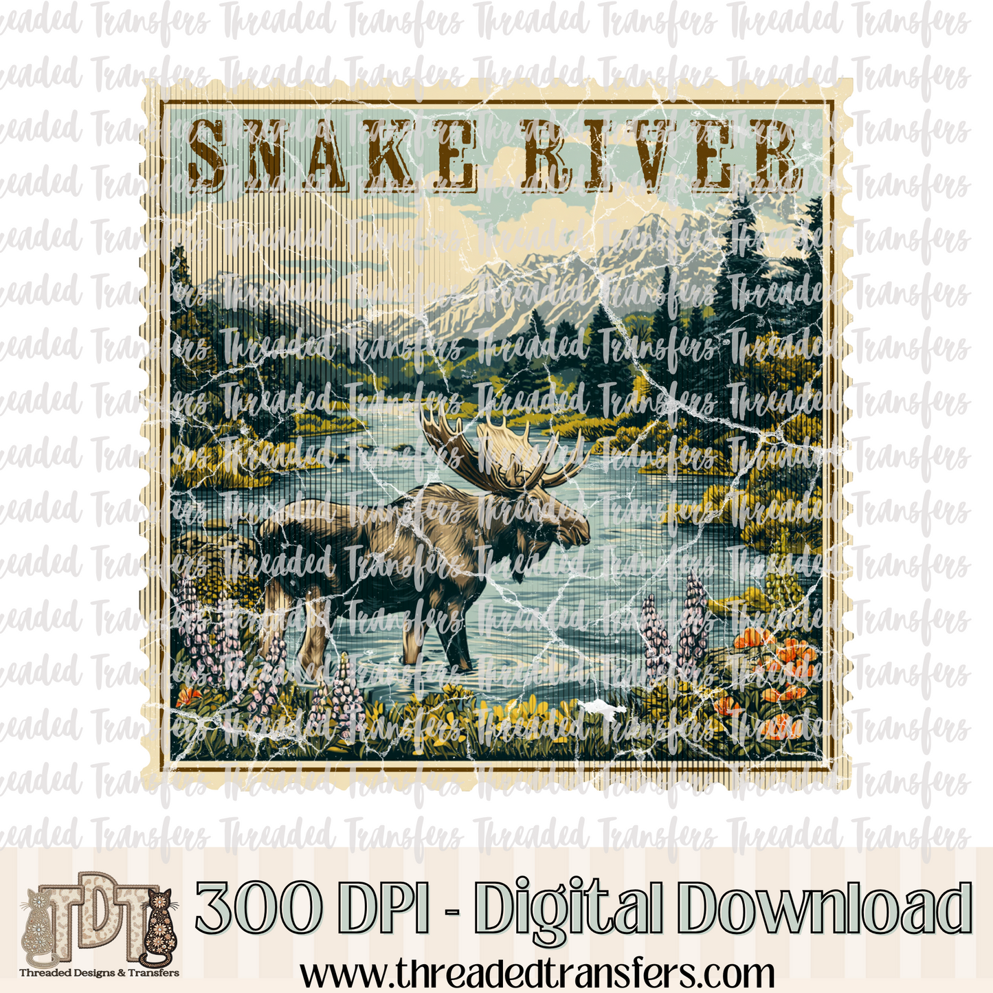 Vintage Snake River Stamp Digital Design Download (PNG Format - no product shipped)