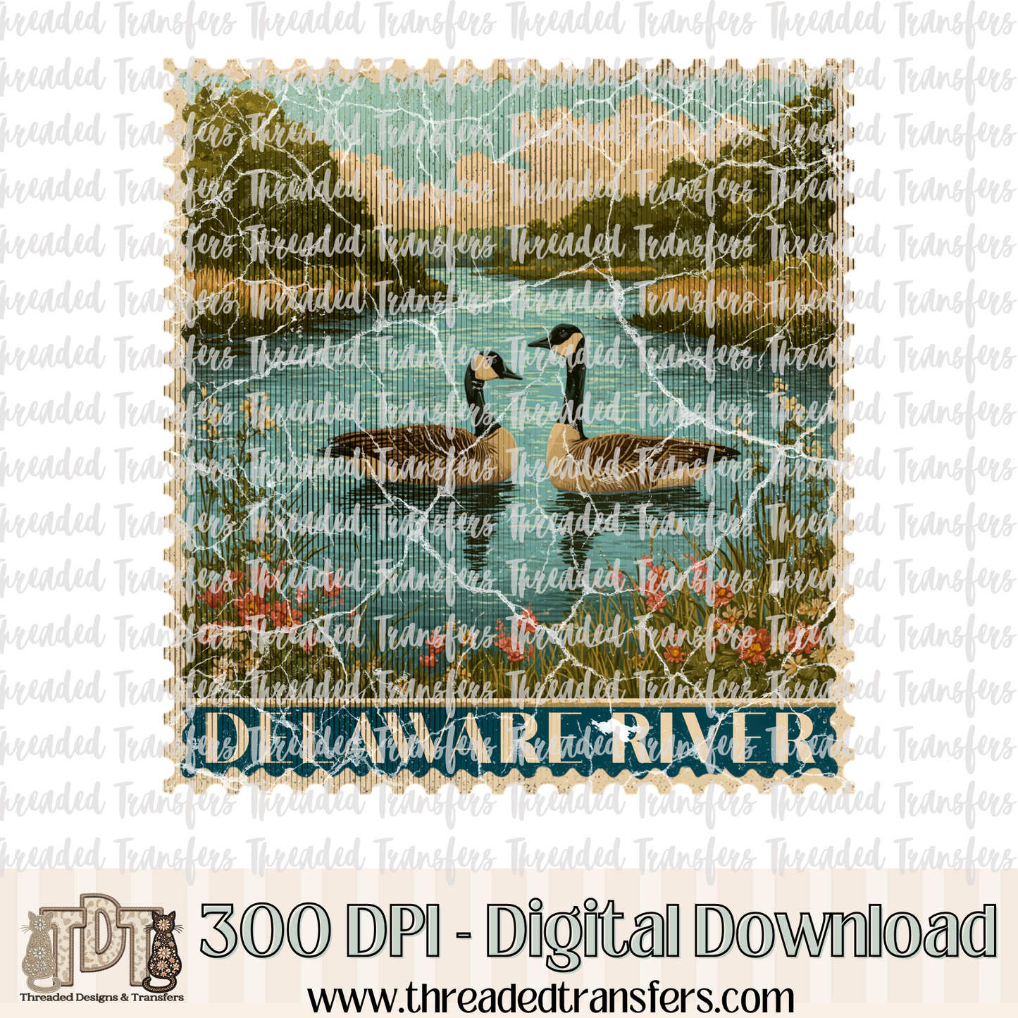 Vintage Delaware River Stamp Digital Design Download (PNG Format - no product shipped)