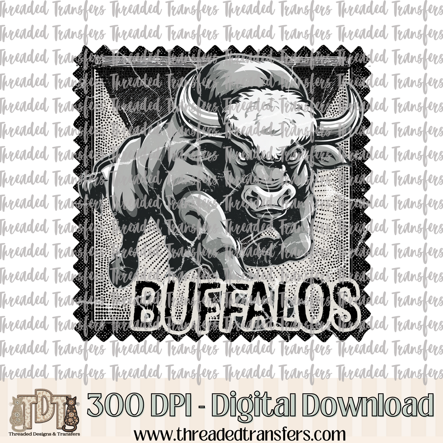 Buffalos Mascot Stamp Digital Design Download (PNG Format - no product shipped)