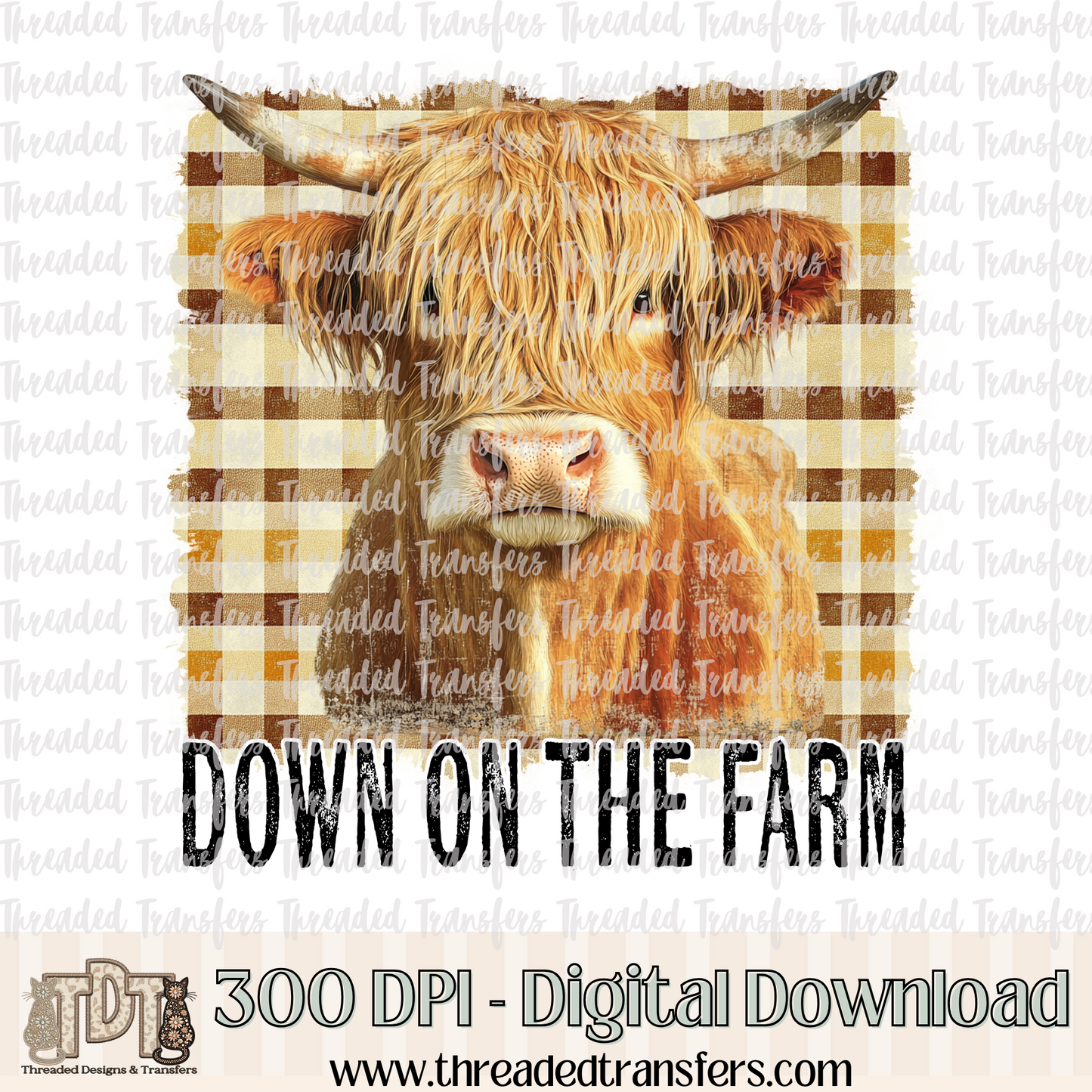 Down on the Farm Highland Cow Digital Design Download (PNG Format - no product shipped)