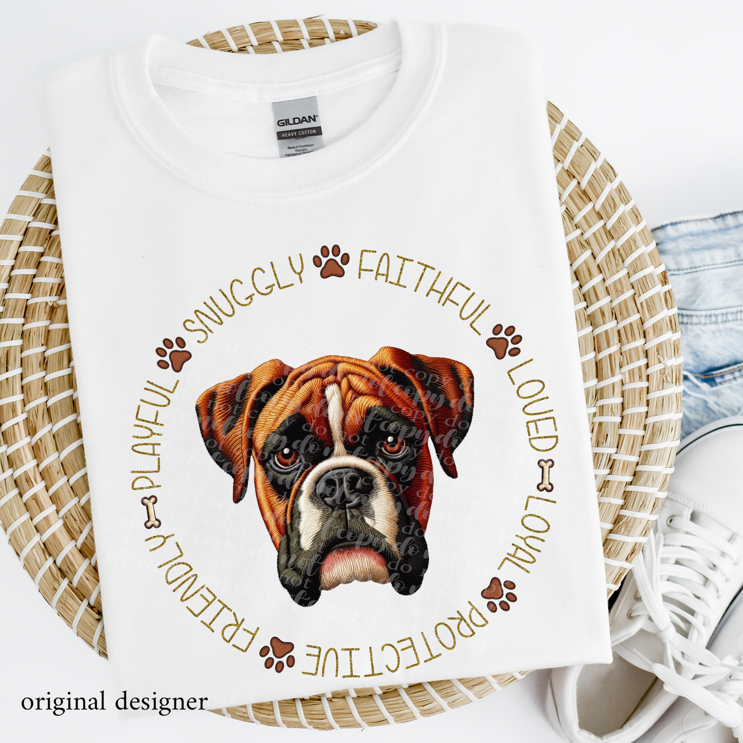 Boxer Pet Traits Faux Embroidery & Faux Sparkle DTF Transfer