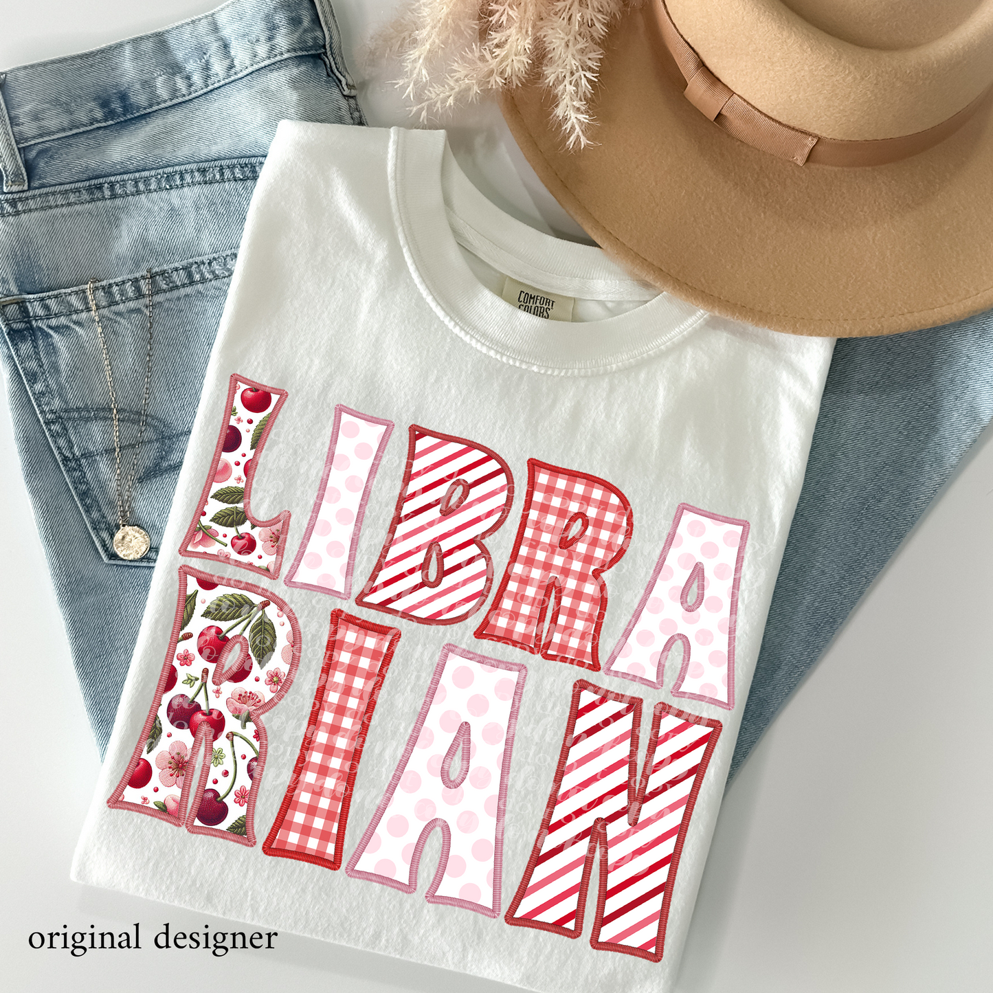 Librarian Sweet Cherry Career **EXCLUSIVE** Faux Embroidery DTF & Sublimation Transfer