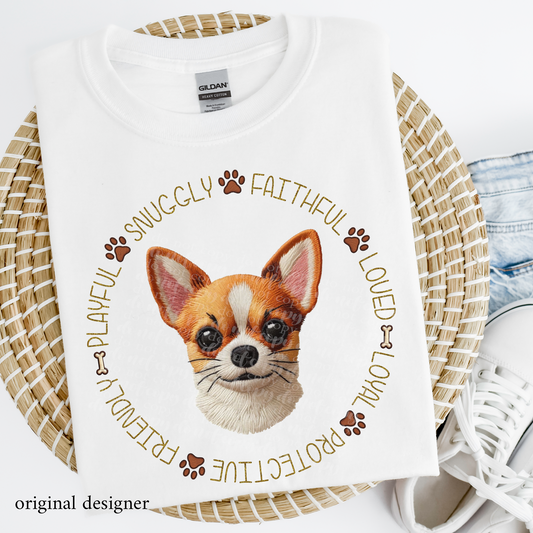 Chihuahua Pet Traits **EXCLUSIVE** Faux Embroidery & Faux Sparkle DTF & Sublimation Transfer