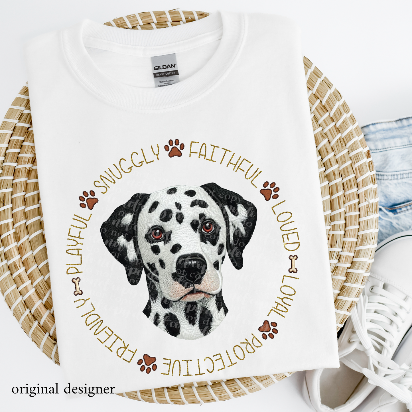 Dalmatian Pet Traits Faux Embroidery & Faux Sparkle DTF Transfer