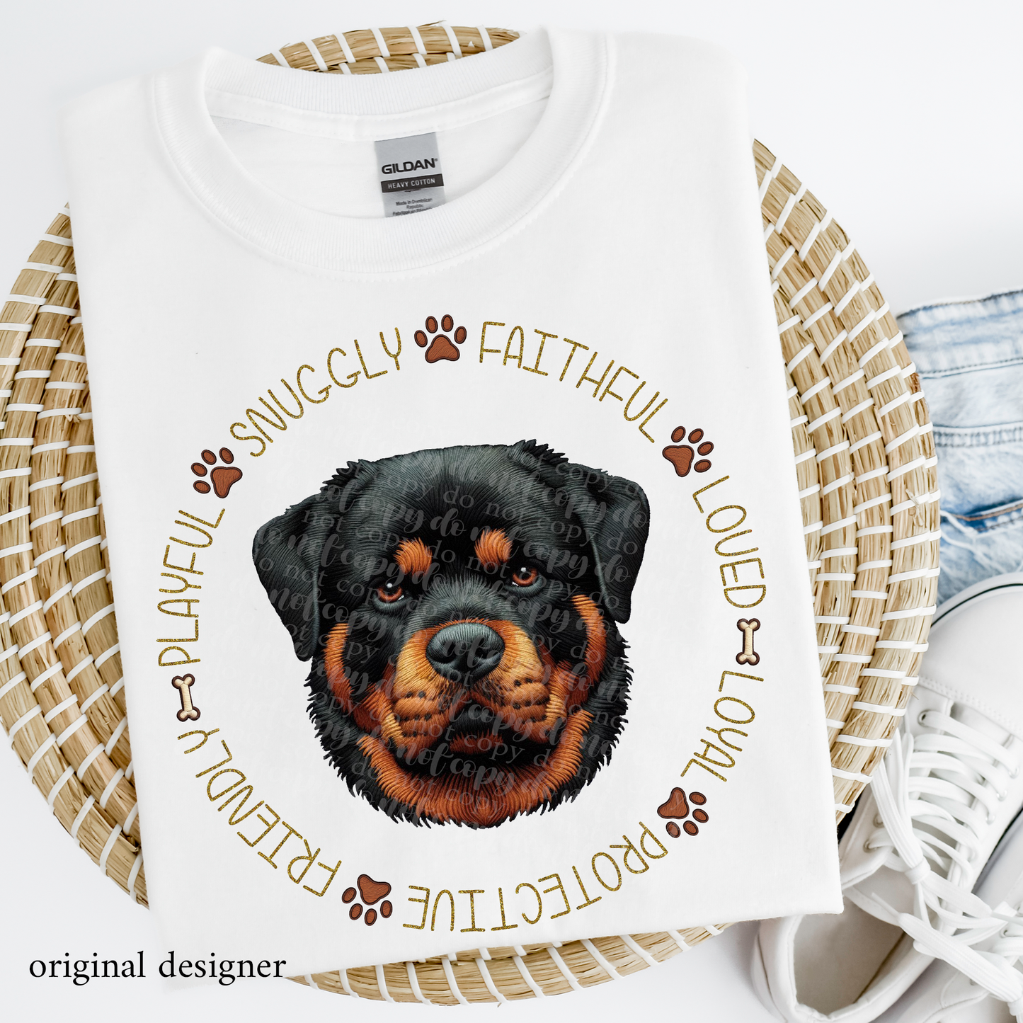 Rottweiler Pet Traits Faux Embroidery & Faux Sparkle DTF Transfer