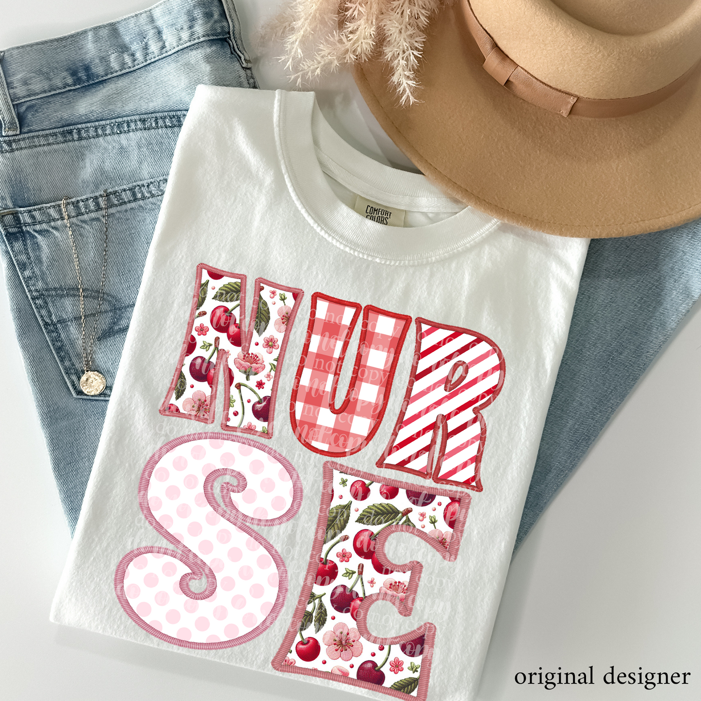Nurse Sweet Cherry Career **EXCLUSIVE** Faux Embroidery DTF & Sublimation Transfer