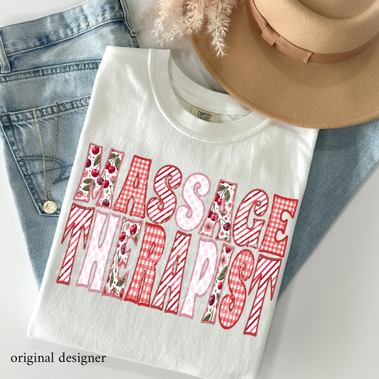 Massage Therapist Sweet Cherry Career **EXCLUSIVE** Faux Embroidery DTF & Sublimation Transfer