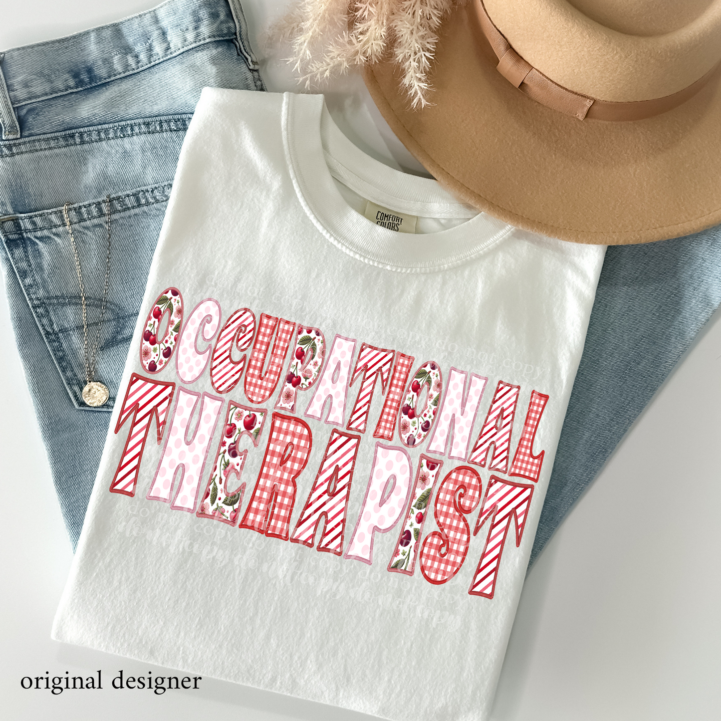 Occupational Therapist Sweet Cherry Career **EXCLUSIVE** Faux Embroidery DTF & Sublimation Transfer