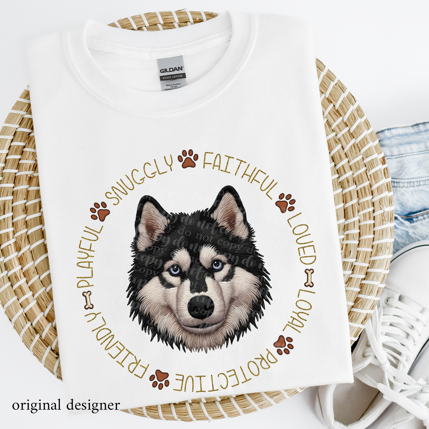 Husky Pet Traits Faux Embroidery & Faux Sparkle DTF Transfer