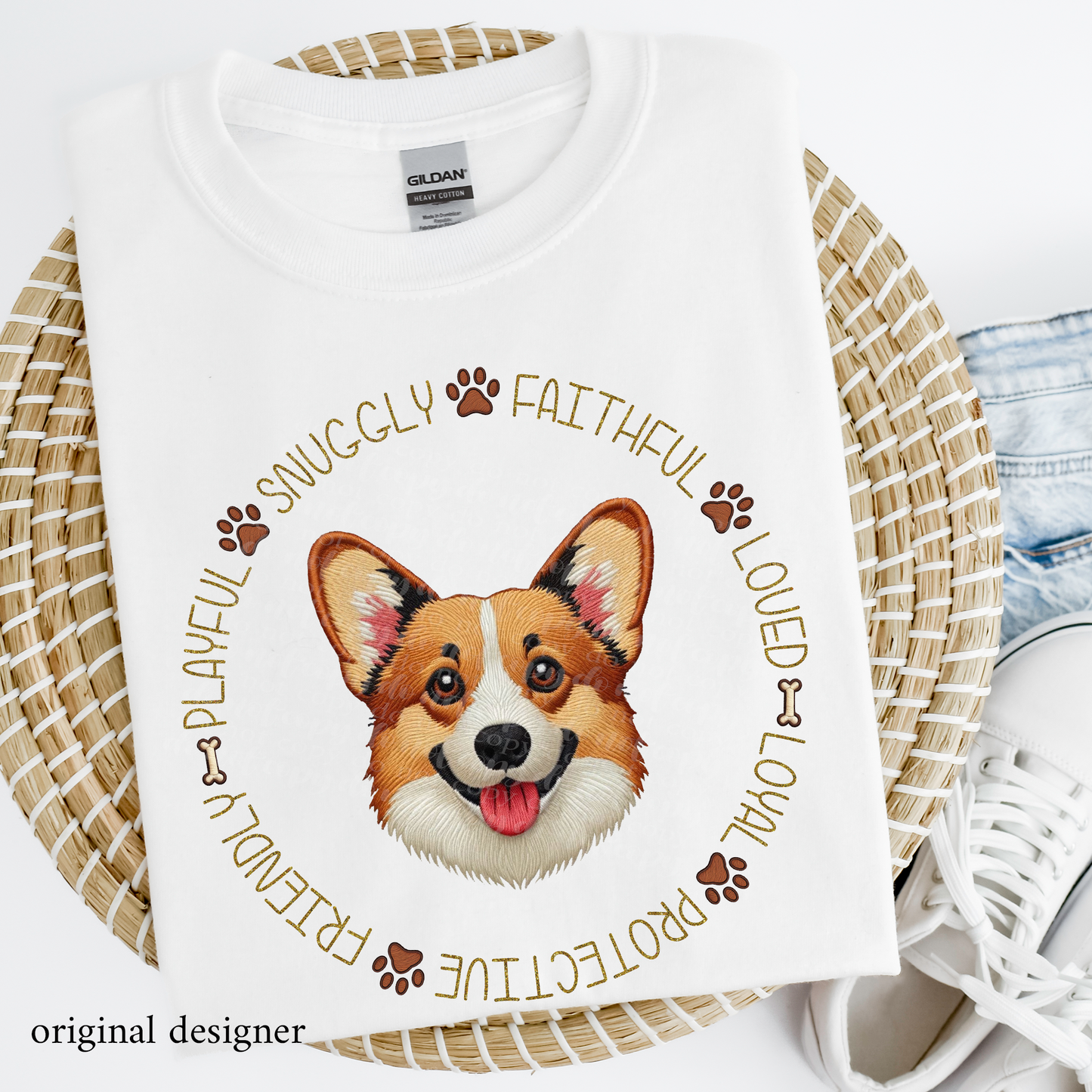 Corgi Pet Traits Faux Embroidery & Faux Sparkle DTF Transfer