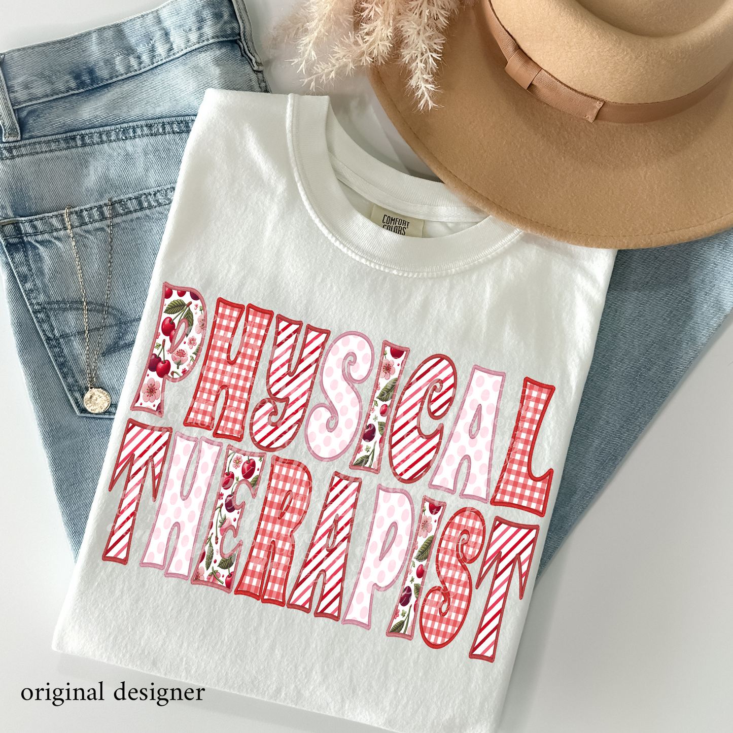 Physical Therapist Sweet Cherry Career **EXCLUSIVE** Faux Embroidery DTF & Sublimation Transfer