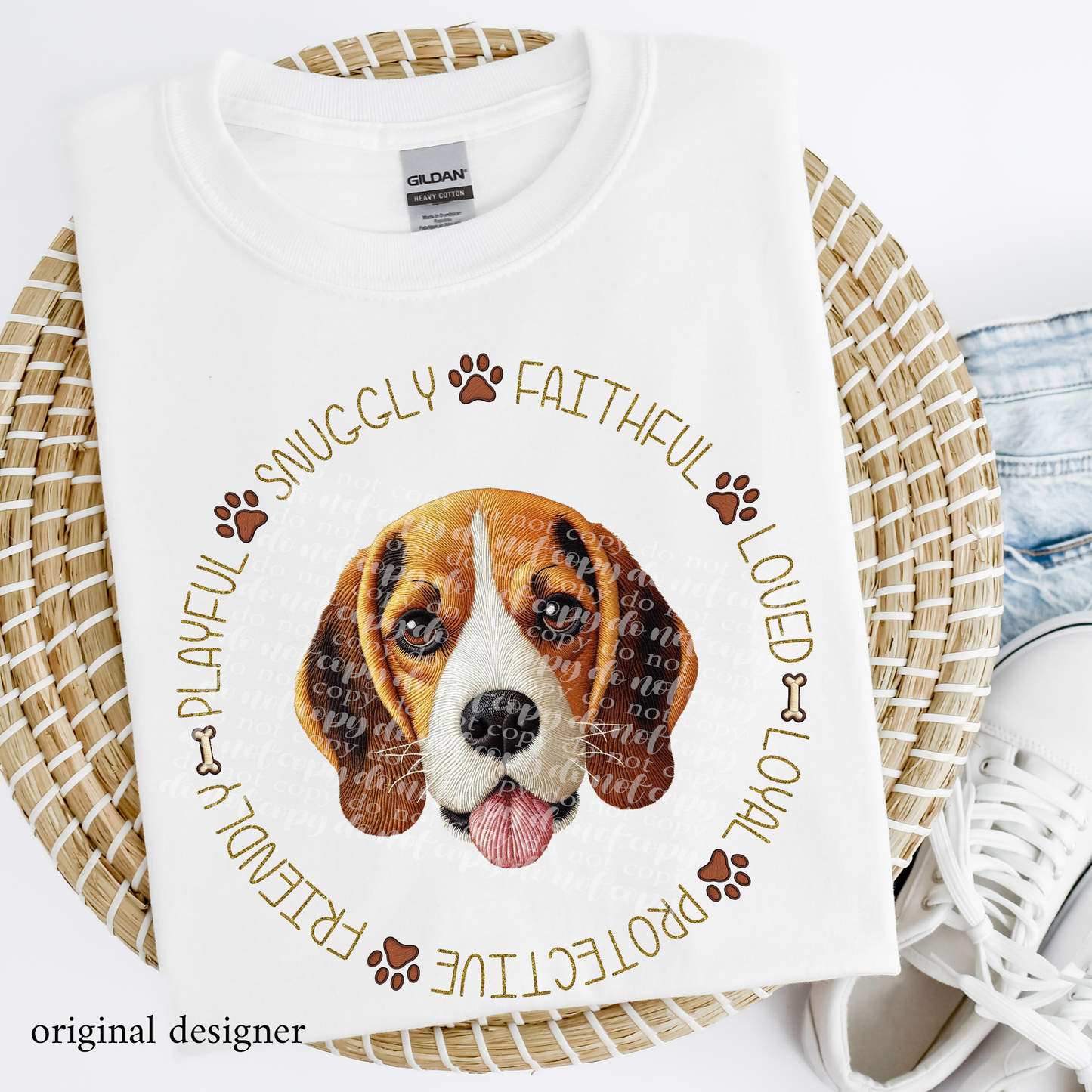 Beagle Pet Traits Faux Embroidery & Faux Sparkle DTF Transfer