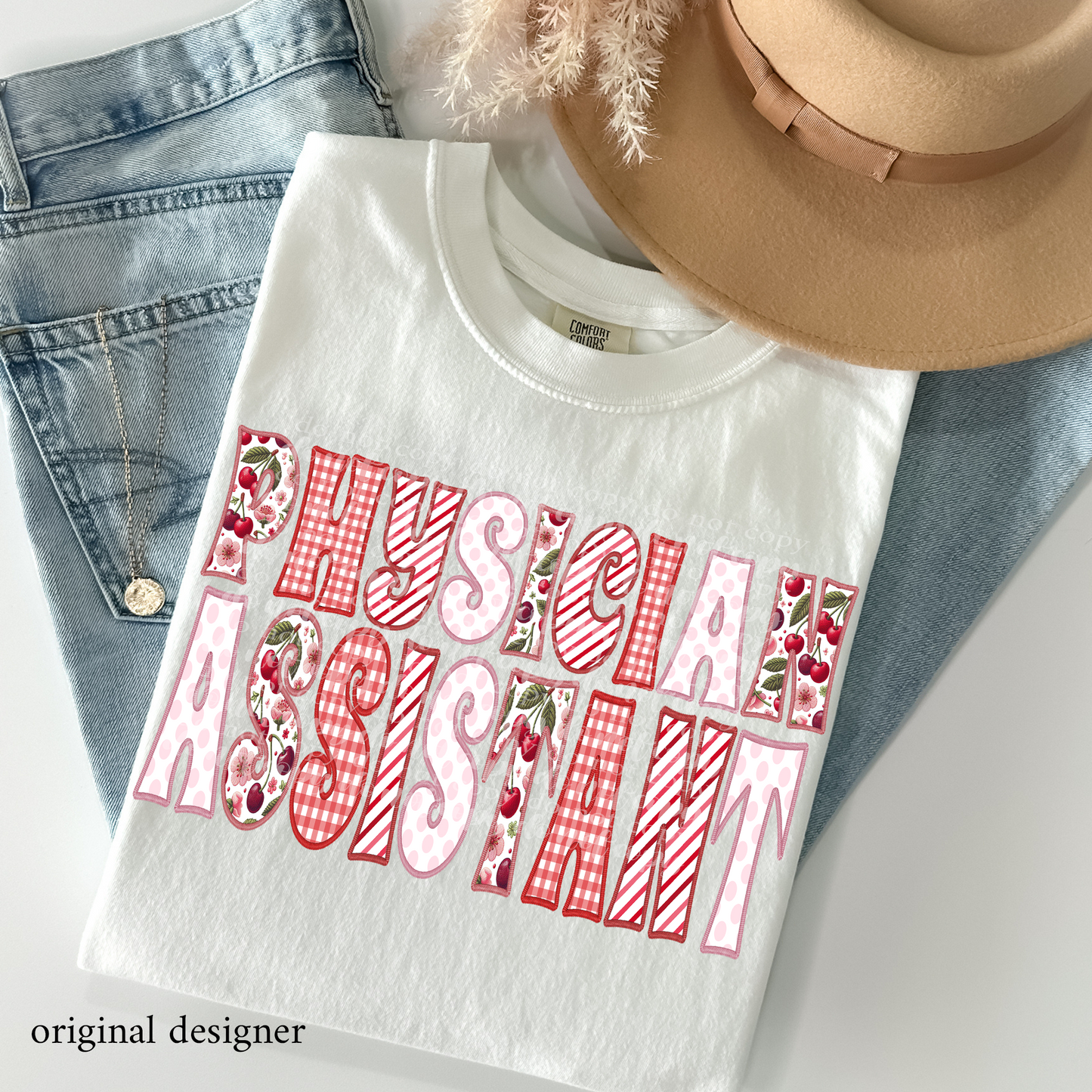 Physician Assistant Sweet Cherry Career **EXCLUSIVE** Faux Embroidery DTF & Sublimation Transfer