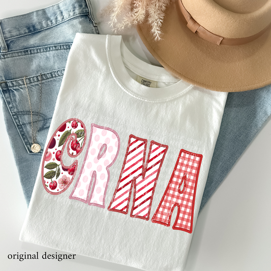 CRNA Sweet Cherry Career **EXCLUSIVE** Faux Embroidery DTF & Sublimation Transfer