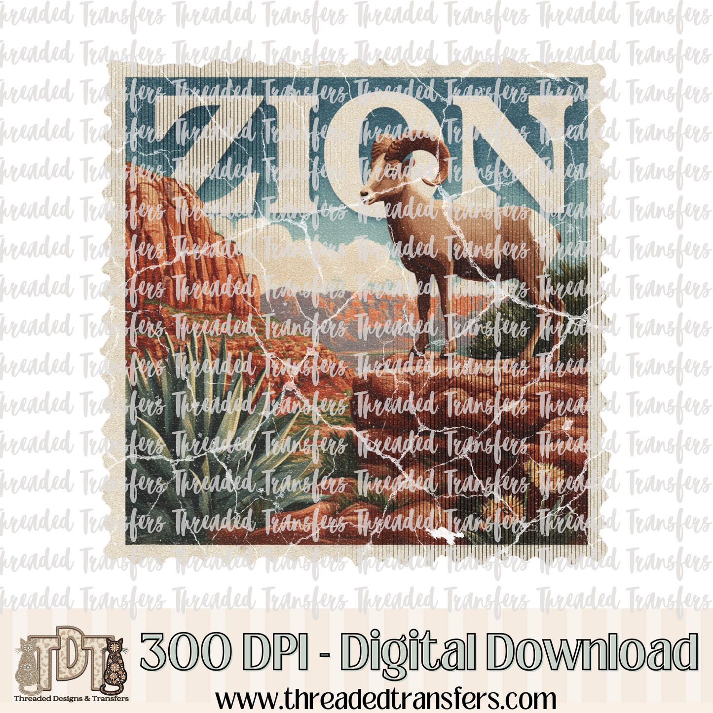 Vintage Zion Stamp Digital Design Download (PNG Format - no product shipped)
