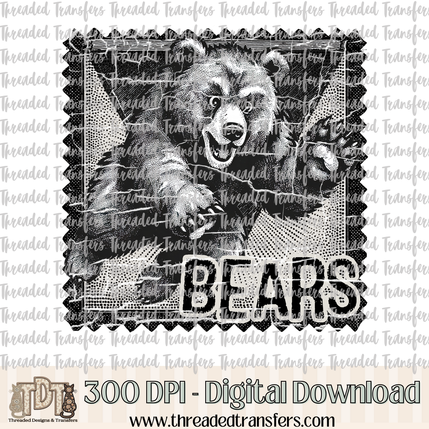 Bears Mascot Stamp Digital Design Download (PNG Format - no product shipped)