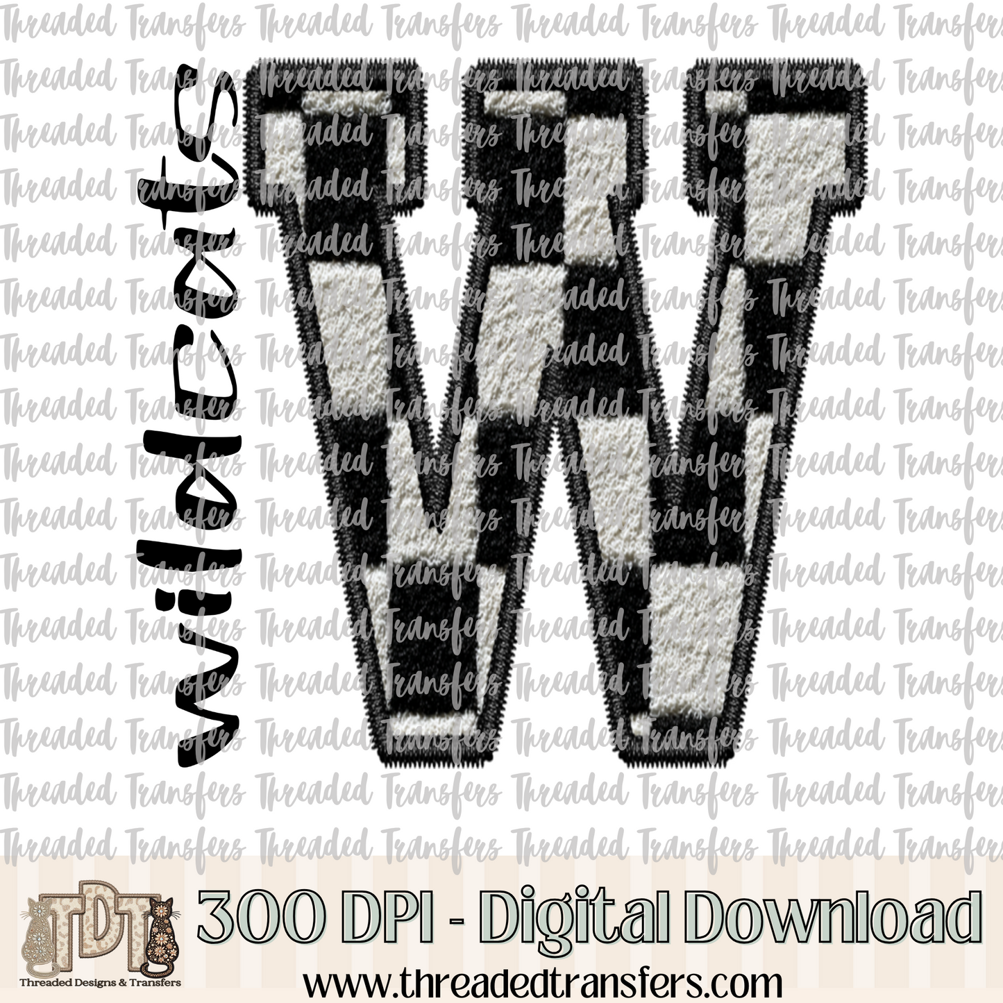 Fuzzy Checker Wildcats Faux Embroidery Digital Design Download (PNG Format - no product shipped)