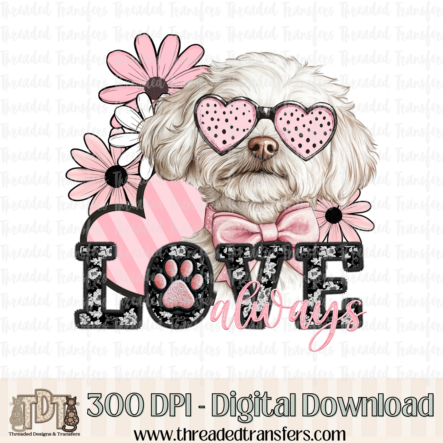 Love Always Maltipoo Faux Embroidery Digital Design Download (PNG Format - no product shipped)