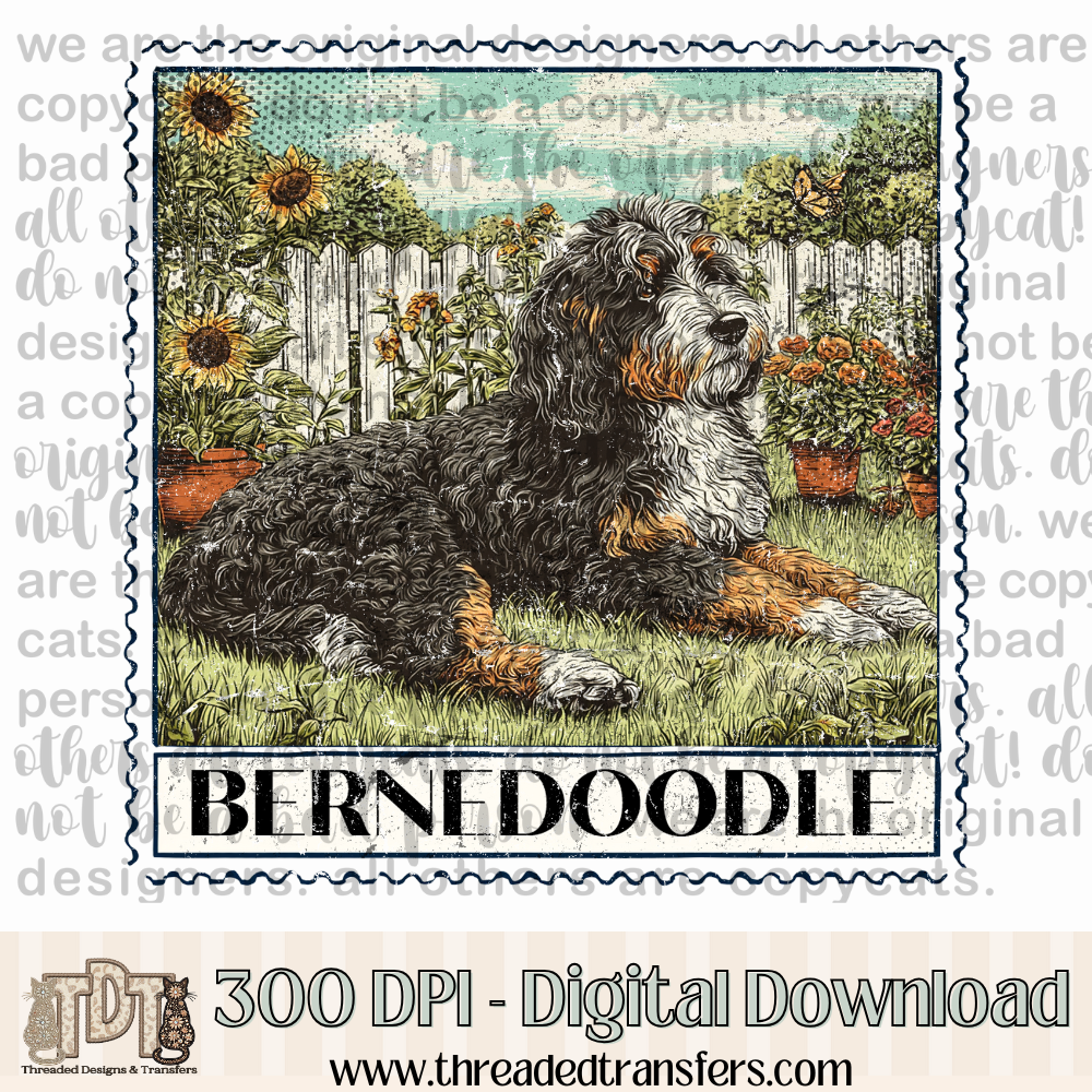 Bernedoodle Vintage Stamp Digital Design Download (PNG Format - no product shipped)