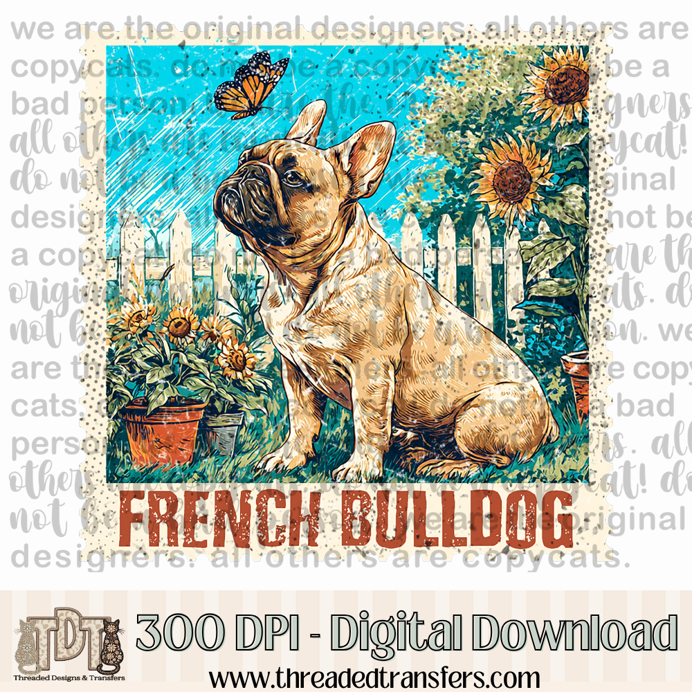 French Bulldog Vintage Stamp Digital Design Download (PNG Format - no product shipped)