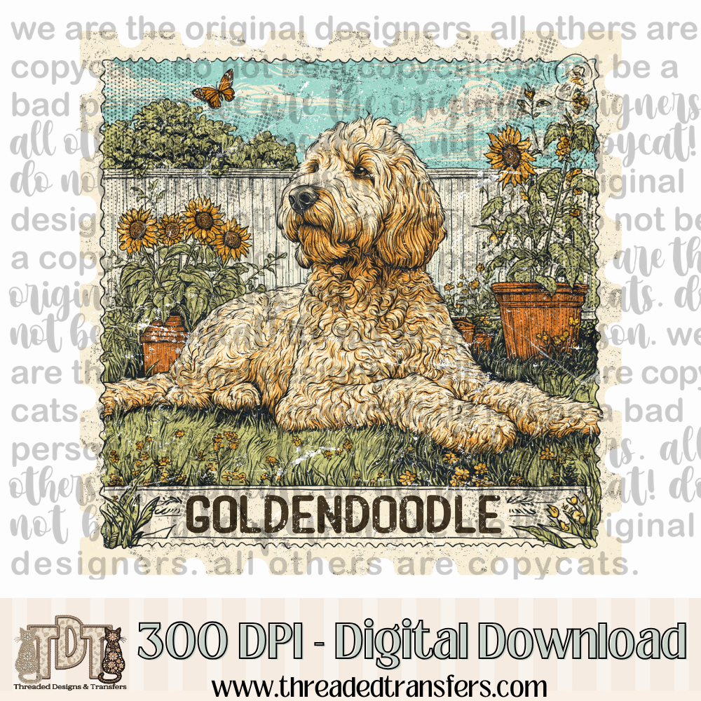 Goldendoodle Vintage Stamp Digital Design Download (PNG Format - no product shipped)