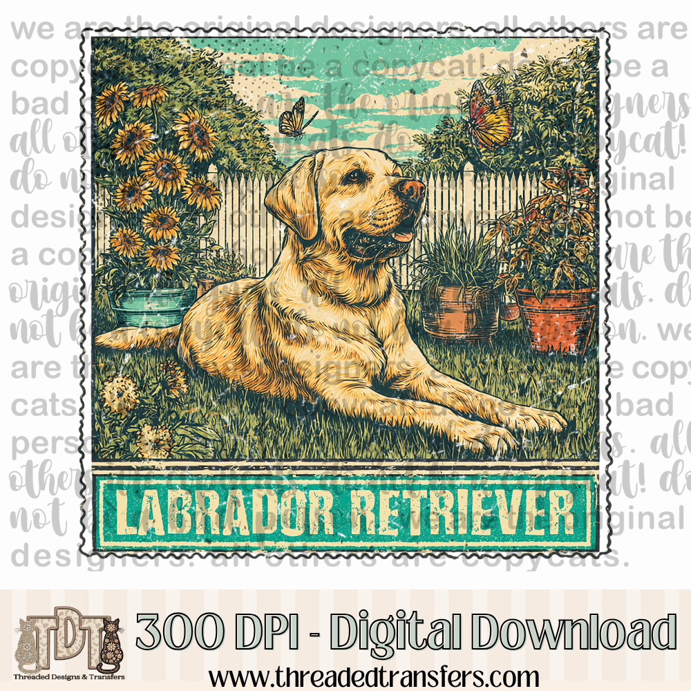 Labrador Retriever Vintage Stamp Digital Design Download (PNG Format - no product shipped)