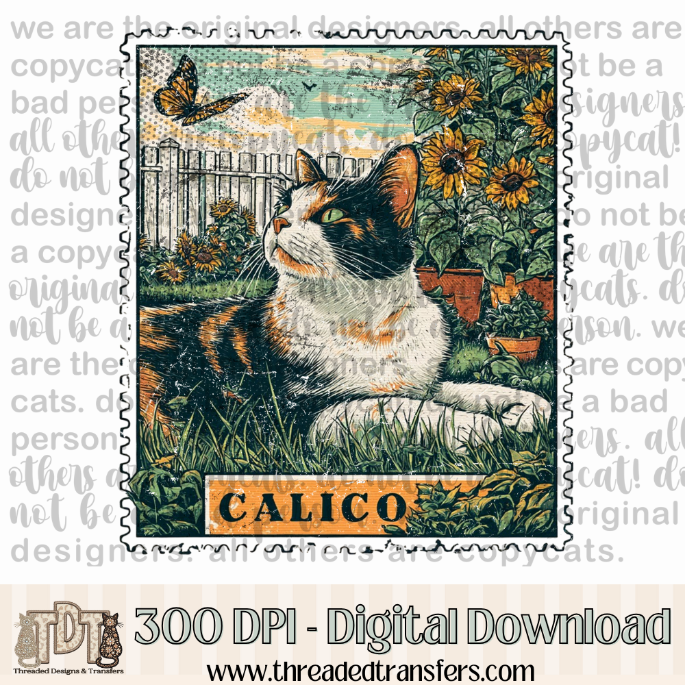 Calico Vintage Stamp Digital Design Download (PNG Format - no product shipped)