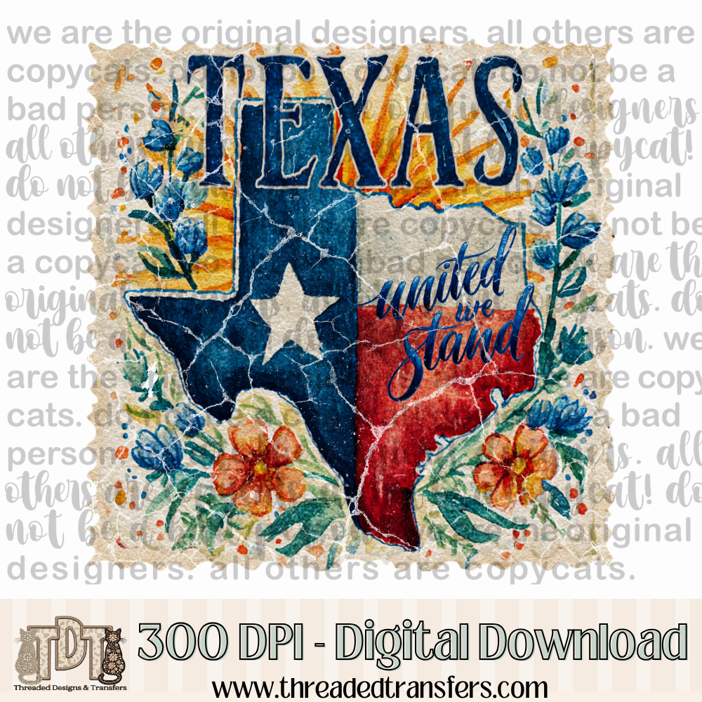 Texas United We Stand Stamp Digital Design Download (PNG Format - no product shipped)