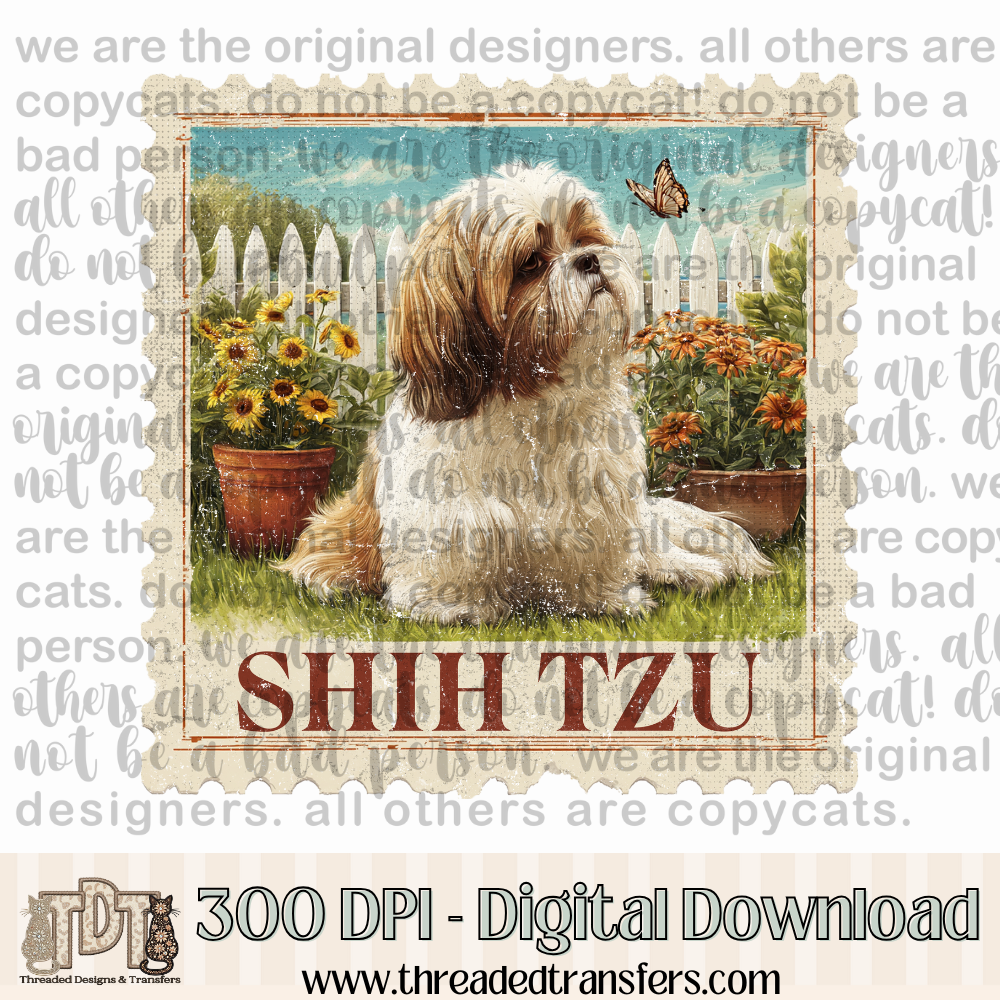 Shih Tzu Vintage Stamp Digital Design Download (PNG Format - no product shipped)