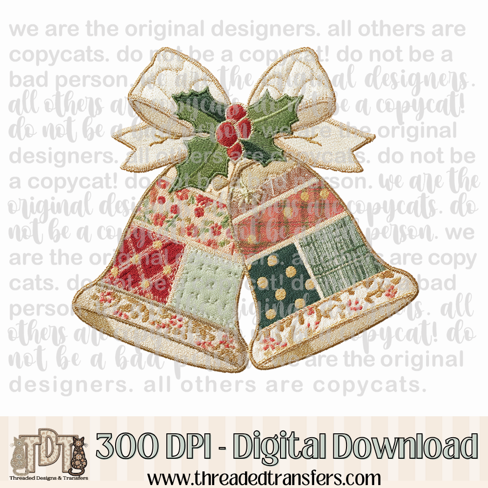 Christmas Bells Patchwork Digital Design Download (PNG Format - no product shipped)