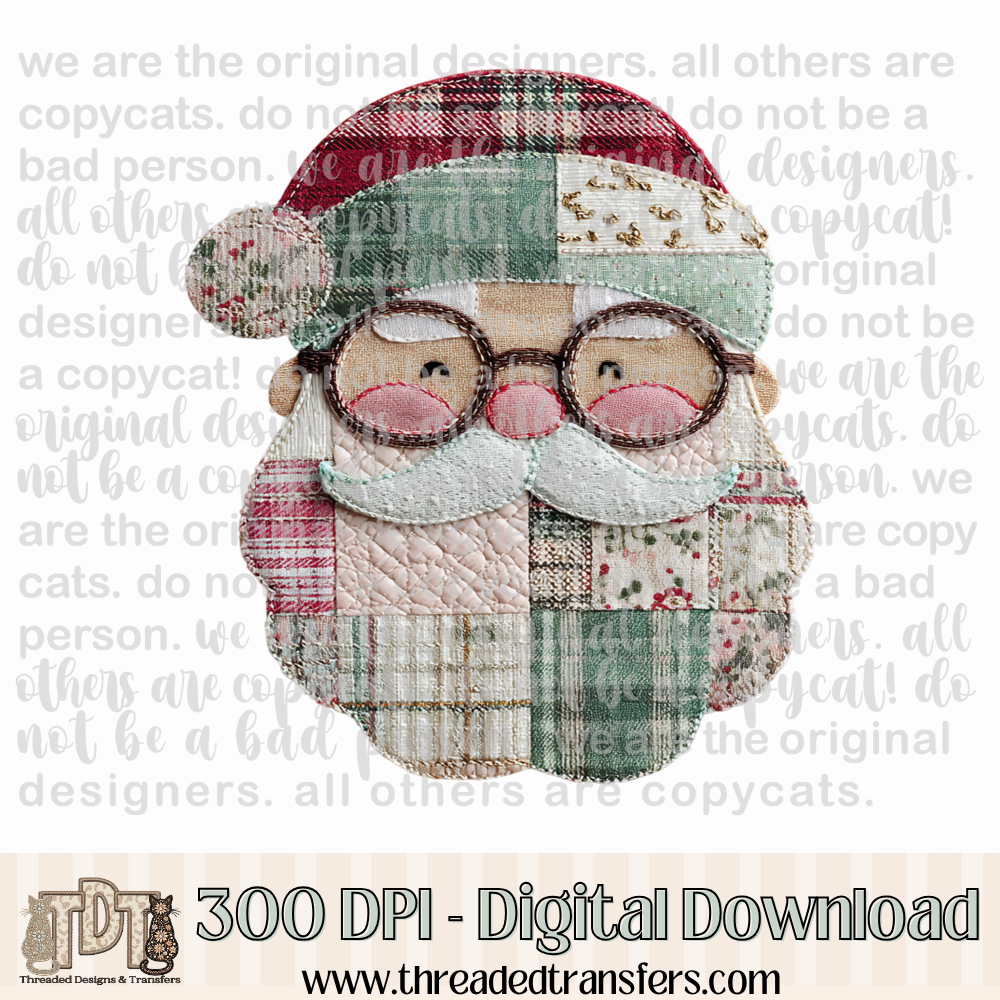 Santa Patchwork Digital Design Download (PNG Format - no product shipped)