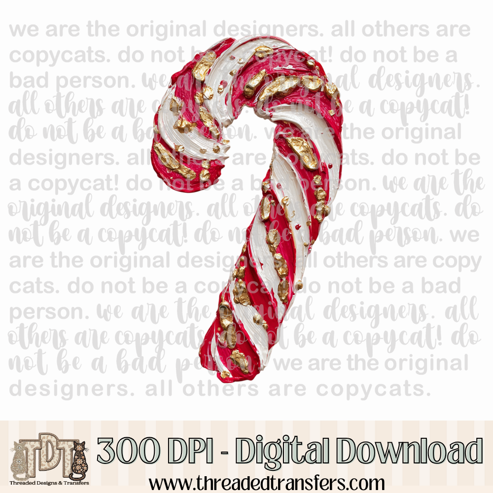 Candy Cane Hand Painted Digital Design Download (PNG Format - no product shipped)