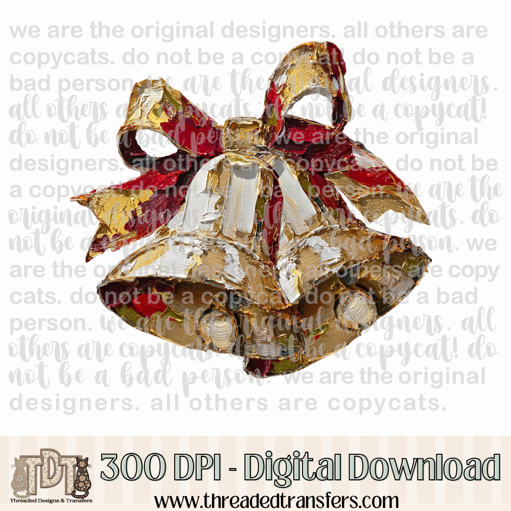 Christmas Bells Hand Painted Digital Design Download (PNG Format - no product shipped)