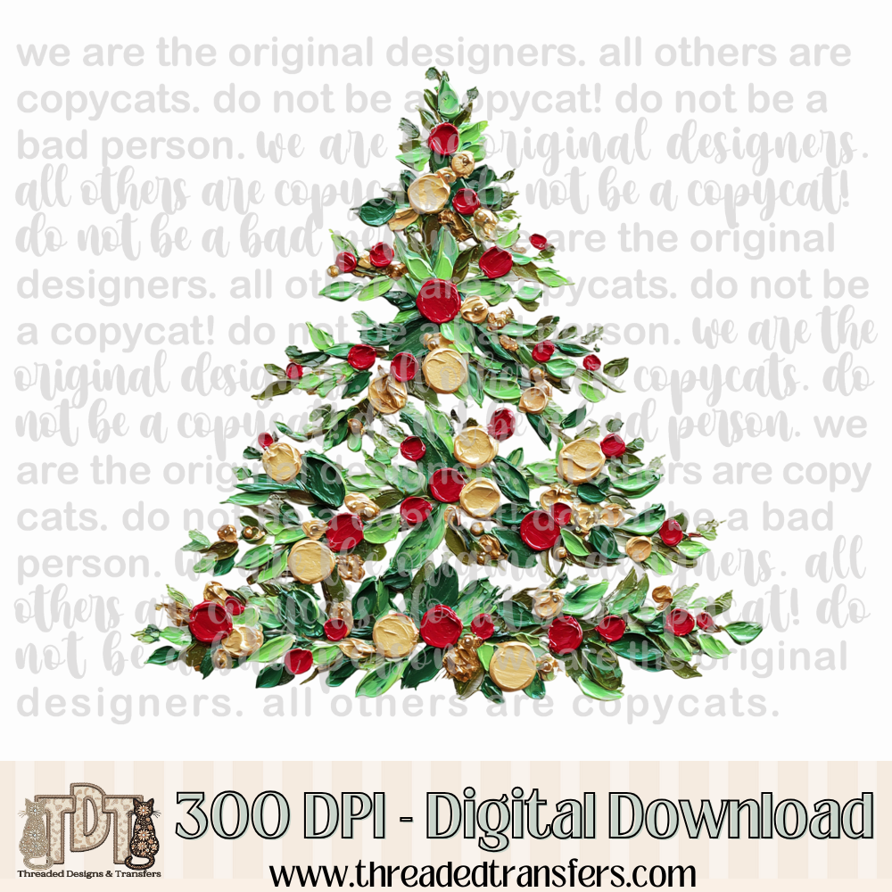Christmas Tree Hand Painted Digital Design Download (PNG Format - no product shipped)