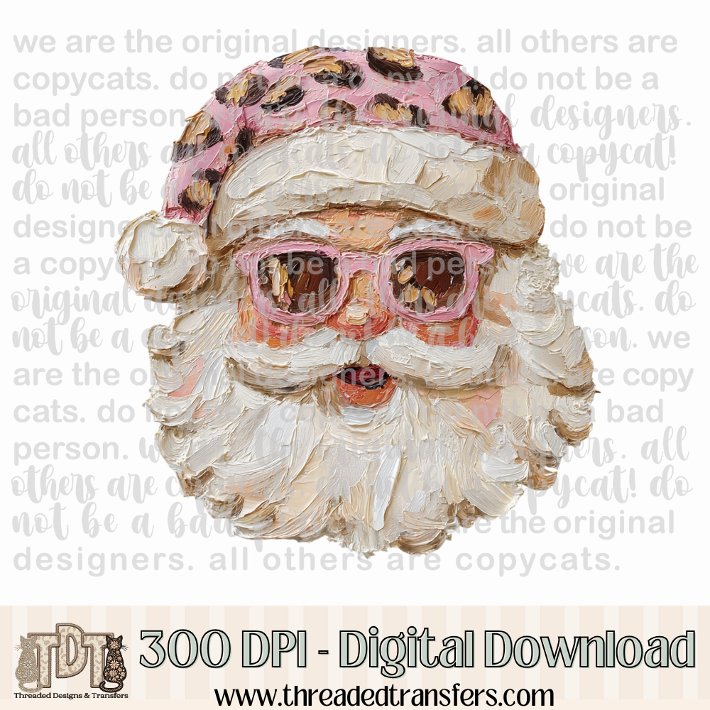 Leopard Hat Santa Hand Painted Digital Design Download (PNG Format - no product shipped)
