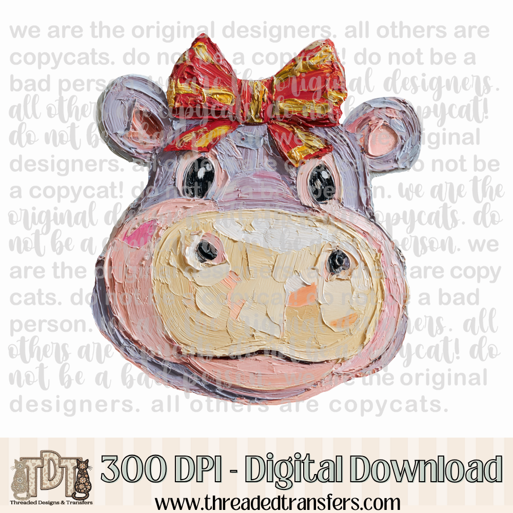 Hippo for Christmas Hand Painted Digital Design Download (PNG Format - no product shipped)