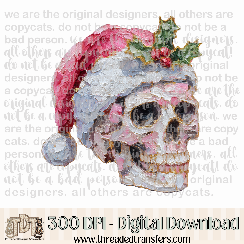 Christmas Skull Hand Painted Digital Design Download (PNG Format - no product shipped)