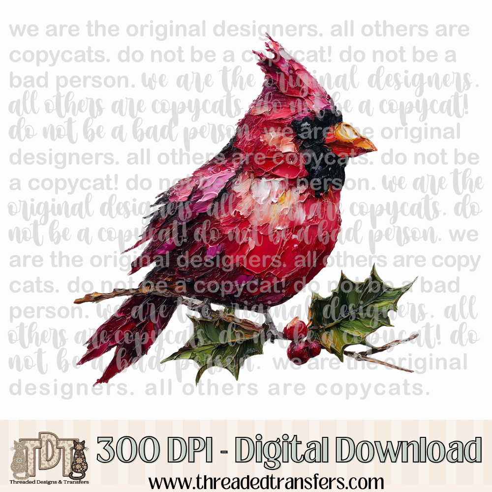 Christmas Cardinal Hand Painted Digital Design Download (PNG Format - no product shipped)