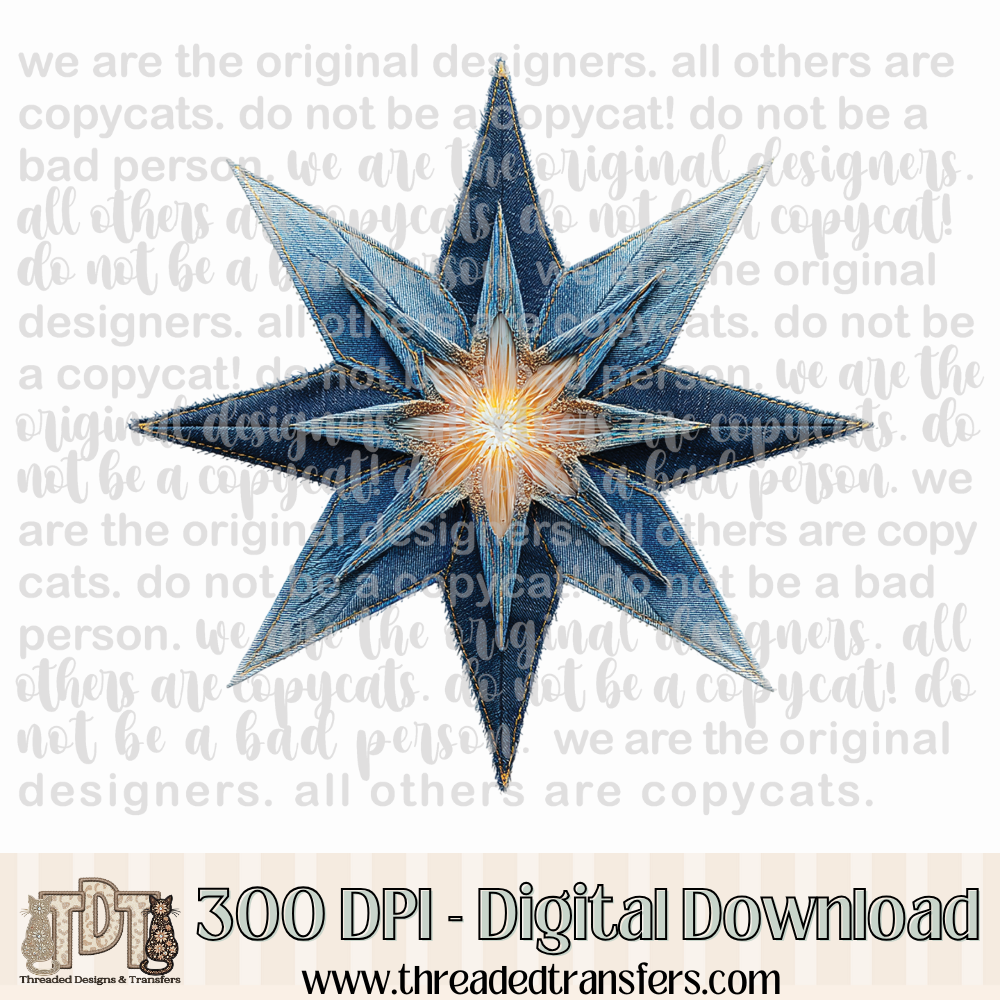 Star of Bethlehem Denim Patchwork Digital Design Download (PNG Format - no product shipped)