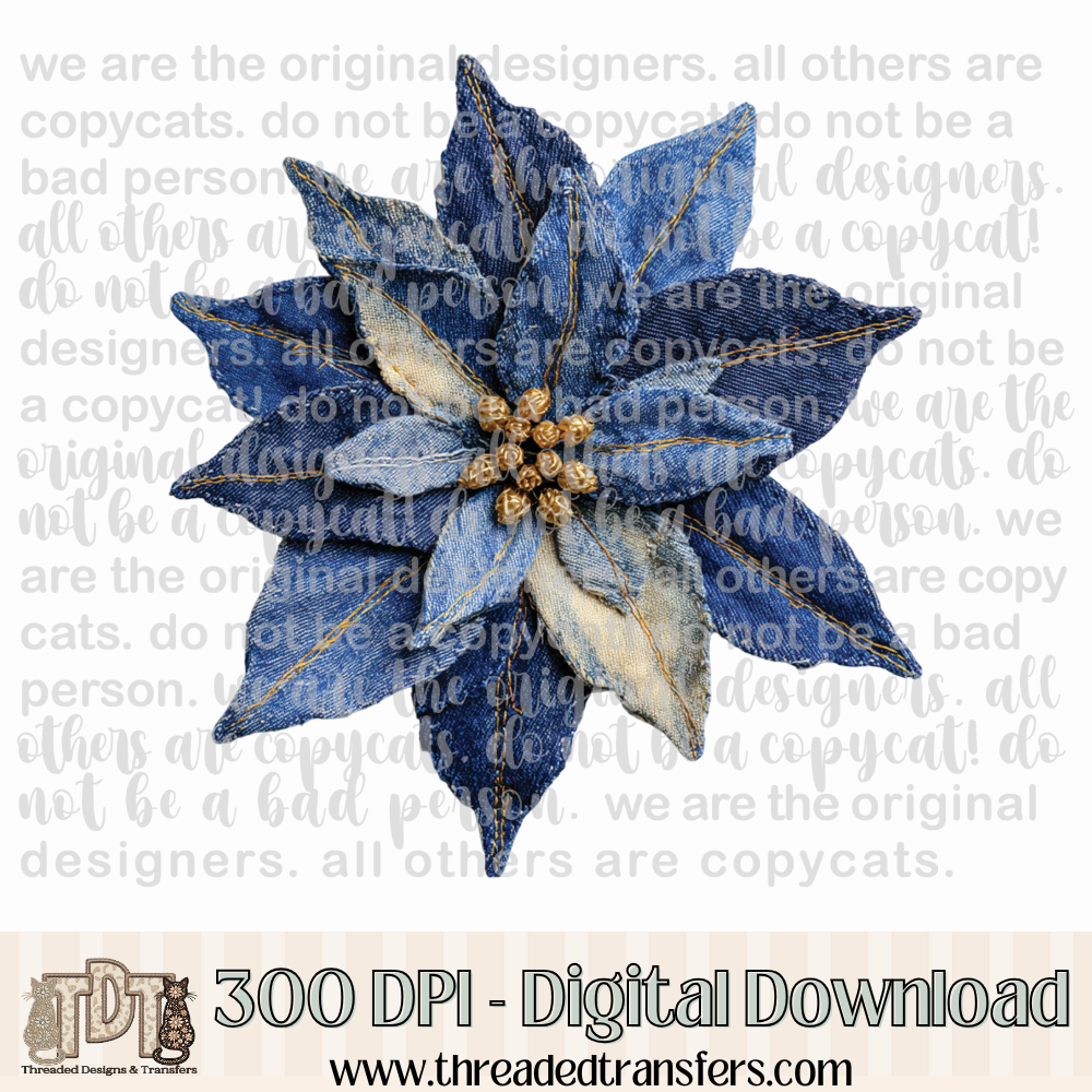 Poinsettia Denim Patchwork Digital Design Download (PNG Format - no product shipped)