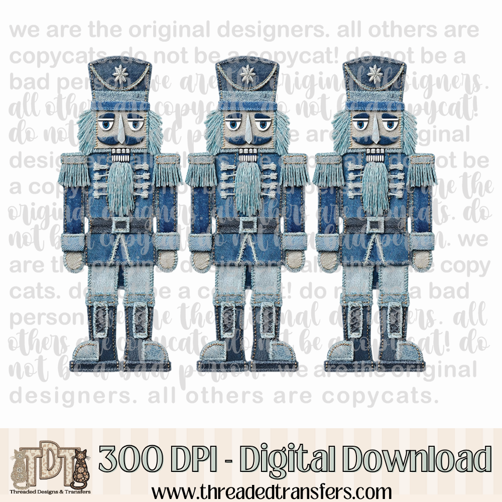 Nutcrackers Denim Patchwork Digital Design Download (PNG Format - no product shipped)