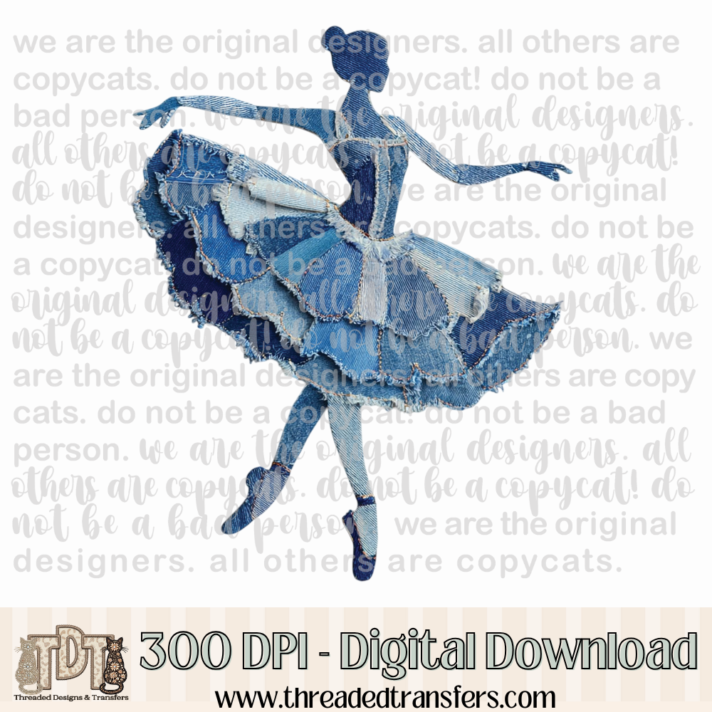 Ballerina Denim Patchwork Digital Design Download (PNG Format - no product shipped)