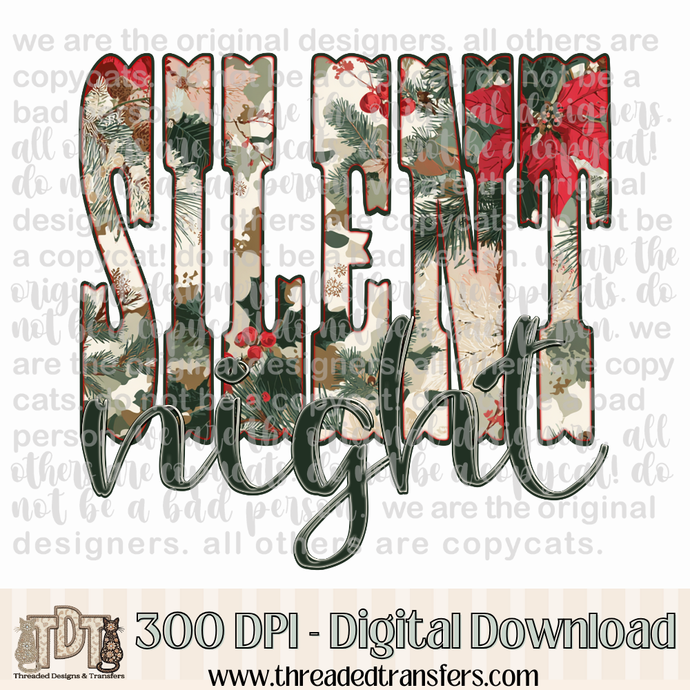 Silent Night Christmas Camo Design Digital Design Download (PNG Format - no product shipped)