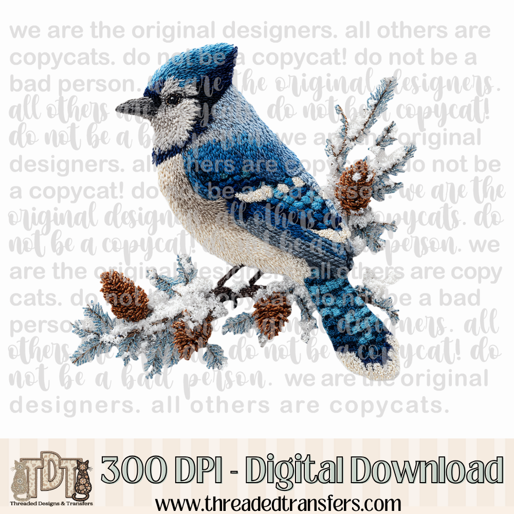 Winter Blue Jay Latch Hook Yarn Digital Design Download (PNG Format - no product shipped)